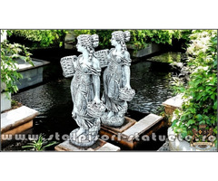 Statuetă domnița cu coșulețe, gri patinat, model S67.