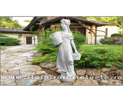 Statuetă domnița cu coșulețe, alb marmorat, model S67.