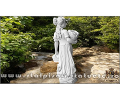 Statuetă domnița cu coșulețe, alb marmorat, model S67.
