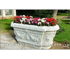 Jardinieră ornament flori, alb marmorat, model J8.