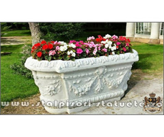 Jardinieră ornament flori, alb marmorat, model J8.