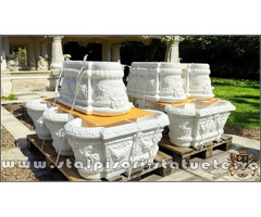 Jardinieră ornament flori, alb marmorat, model J8.