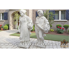 Set statuete băiat și fată, gri patinat, model S43.