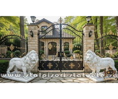 Statuetă leu mare în picioare, alb marmorat, model S33.