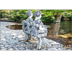 Statuete copii pe băncuță, gri patinat, model S24.