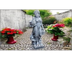 Statuetă fata cu coșulețe, gri patinat, model S23.