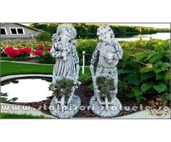 Set statuete grădinari cu roabe, gri patinat, model J6, J7.