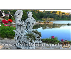 Set statuete grădinari cu roabe, gri patinat, model J6, J7.