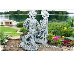 Set statuete grădinari cu roabe, gri patinat, model J6, J7.