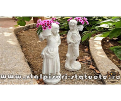 Set statuete copii cu coșulețe, alb marmorat, model J3,J4.