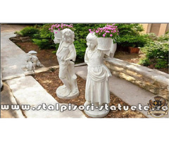 Set statuete copii cu coșulețe, alb marmorat, model J3,J4.