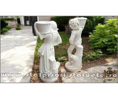 Set statuete copii cu coșulețe, alb marmorat, model J3,J4.