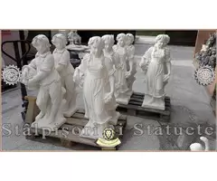 Set statuete băiat și fată, alb marmorat, model S43.
