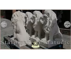 Statuetă leu în șezut, alb marmorat, model S46.