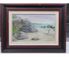 Tablou Peisaj marin pictura ulei pe panza înrămat 47x61cm
