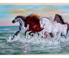 Vand tabloul "Si caii iubesc libertatea, iubesc marea", pictura in ulei pe panza,