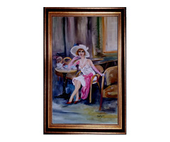 Vand tabloul "Parizianca, stil si eleganta", pictura in ulei pe panza