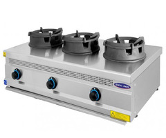 Aragaz cu trei focuri tip wok, Ideal Inox, suport vesela din fonta