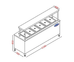 Salad Bar cu polita inox pentru farfurii, Ideal Inox, 6 GN 1/1 - 1