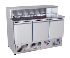 Saladeta pizza / Masa rece cu 3 usi, blat granit si spatiu pentru ingrediente, Ideal Inox